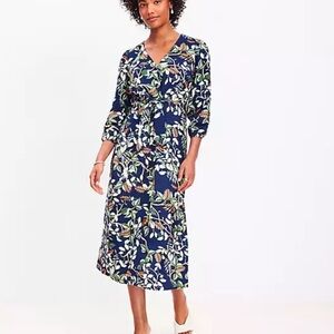 LOFT Blue V-Neck Floral Sundress